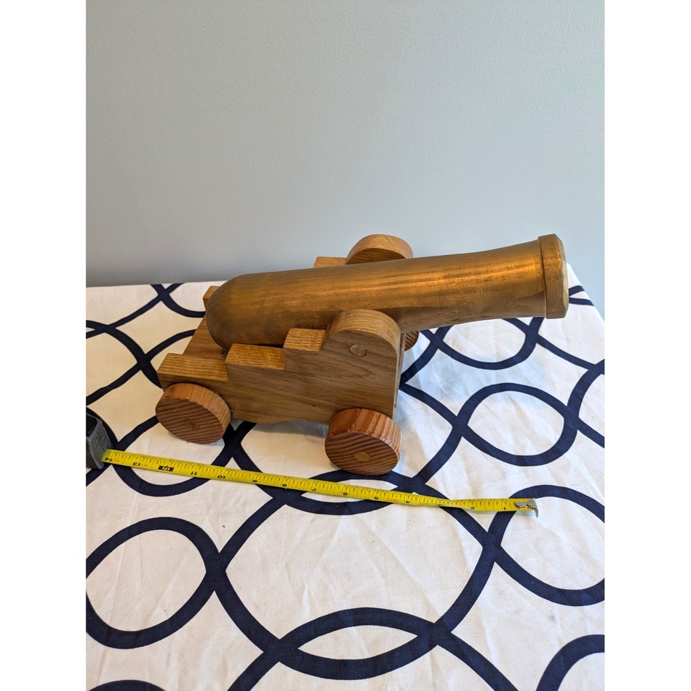 Handcrafted Handmade Wooden Cannon Pull Toy on Wheels for Pretend Play Fun